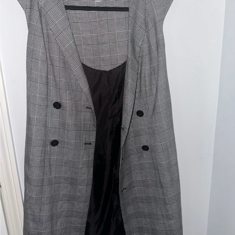 Calvin Klein Black and Gray Plaid Coat